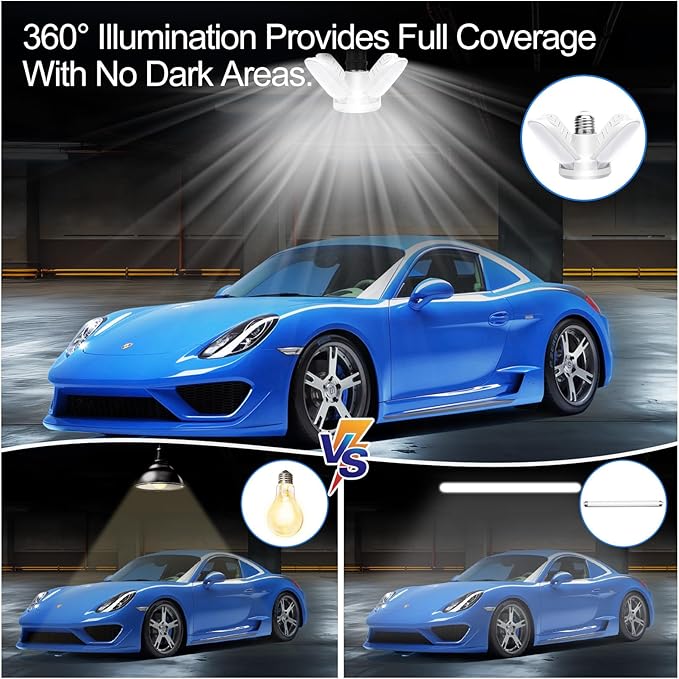 4Pack LED Garage Light Bulb,Mini 50W LED Garage Ceiling Lights 4 Adjustable Panels,5000Lumen Garage LED Light Bulb,E26 6500K Daylight LED Shop Lights for Garage,Kitchen,Indoor,Attic Light