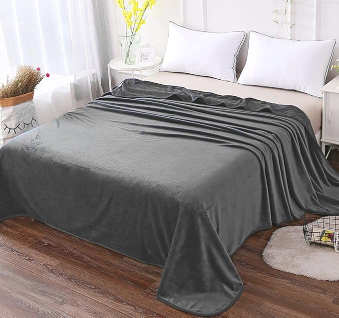 HOZY Soft Blanket Twin/Twin XL Fleece Warm Fuzzy Throw Extra Long Blankets for The Bed Sofa Lightweight Dark Grey 66"*90"