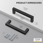 goldenwarm 150 Pack 3-1/2 Inch Black Cabinet Handles Matte Black Drawer Pulls Stainless Steel Cabinets Hardware Square Bar Modern for Kitchen Bathroom Cupboard