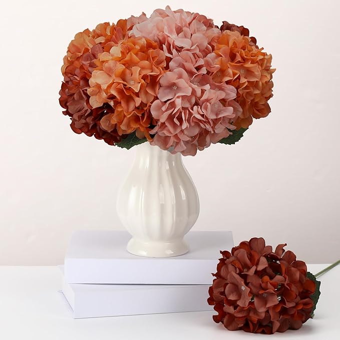9 Pcs Fall Hydrangea Artificial Flowers 23.6" Thanksgiving Vintage Faux Silk Hydrangeas Flower with Stem Fall Fake Hydrangeas Bouquet Floral for Farmhouse Home Wedding Table Centerpiece
