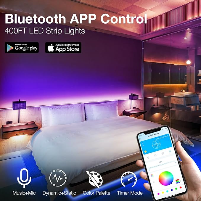 DAYBETTER LED Strip Lights 400 ft, Smart Light with App Remote Control, RGB LED Lights for Bedroom, Music Sync Color Changing for Room Home Decor Party Festival Halloween, Christmas (4 Rolls)