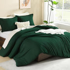 Litanika Dark Emerald Green King Comforter Set, 3 Pieces Solid Forest Bedding Set, All Season Fluffy Bed Set (104x90In Comforter & 2 Pillowcases)