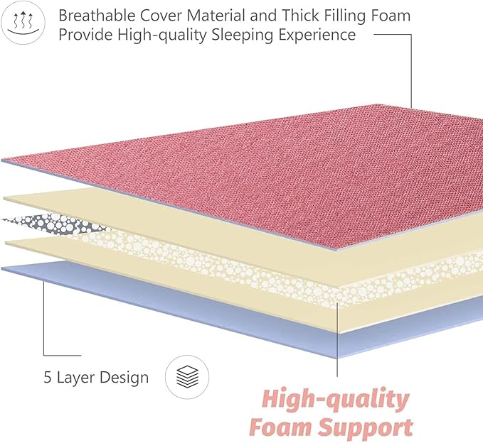 MAXYOYO Japanese Floor Mattress Futon Mattress, Thicken Sleeping Pad Foldable Roll Up Floor Futon for Adults Tatami Mat Dormitory Bed Lounger, Pink, Queen Size