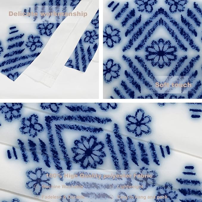 Batmerry Blue Art Flower Tapestry, Blue White Ceramic Glaze Tie Dye Wall Art Hanging Decoration Polyester Fiber White Ruffled Around for Dorm Room Bedroom Living Room, 39.1x59.1 inches