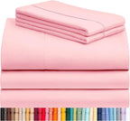 LuxClub 5 PC Sheet Set Bed Sheets Deep Pockets 16" Eco Friendly Wrinkle Free Cooling Machine Washable Hotel Bedding Silky Soft - Baby Pink Split King