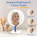 9.65-inch Lighting Makeup Mirror, 1x / 10x,Touch Control,3-Color Adjustable,Metal Stand,up and Down Adjustable Makeup Mirror, High Color Rendering, Eye-Protecting Light Source,Ultramarine