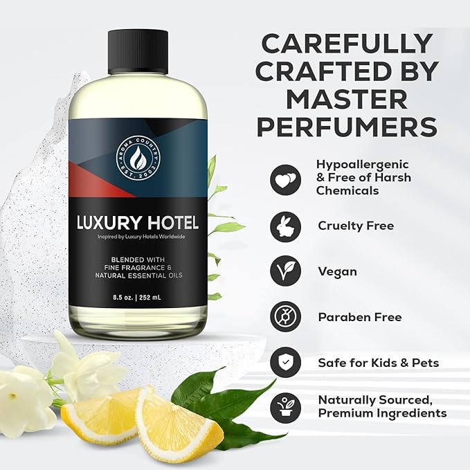 Aroma Country Luxury Hotel Diffuser Oil Scent Oil for Diffuser & Air Fresheners for Home - Essential Oil Diffuser Refill, Home Fragrance Collection with Gardenia & Amber (1 Fl. Oz)