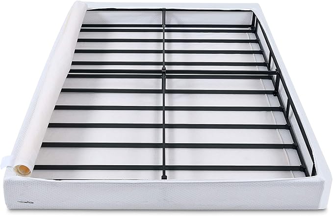 Amazon Basics Smart Box Spring Bed Base, 5-Inch Height Mattress Foundation, Tool-Free Easy Assembly, Twin, 74"L x 38"W x 5"H, White