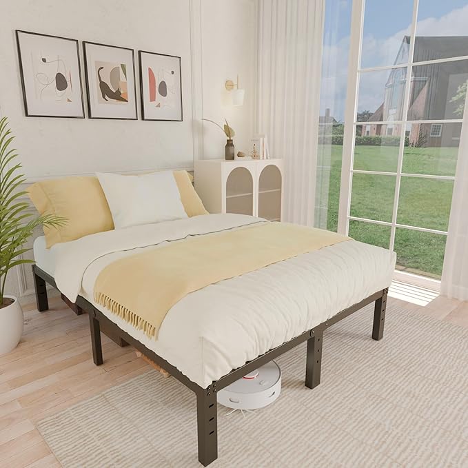 ALDRICH 12 Inch Metal Bed Frame Queen Size - Double Black Basic Steel Slats Platform, Easy Assembly Heavy Duty Noise Free Bedframes, No Box Spring Needed