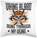 Viking Gift For Men Valhalla Pagan Norse Blood Runs Through My Veins Scandinavian Pagan Viking Throw Pillow, 16x16, Multicolor