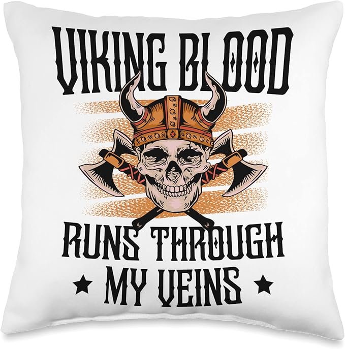 Viking Gift For Men Valhalla Pagan Norse Blood Runs Through My Veins Scandinavian Pagan Viking Throw Pillow, 16x16, Multicolor