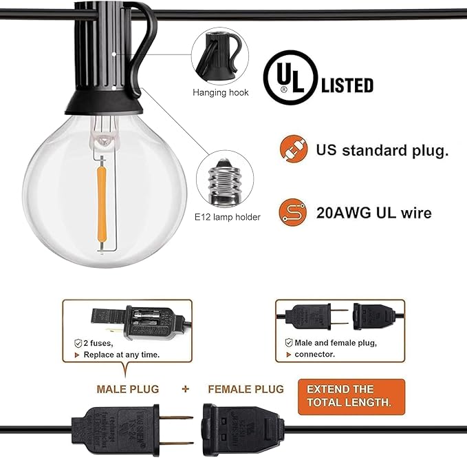 HISTAR 96 ft Outdoor String Lights 52 Led Waterproof G40 Bulbs, Patio Lights for Decorating Yard, Porch, Deck, Fence, Balcony, Backyard