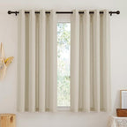 RYB HOME Flax Linen Blend Curtains - Semi Translucent Privacy Kitchen Curtains, Light Glare Control Window Drapes for Bathroom Closet Nursery, 52" W x 63" L, 2 Pcs, Beige