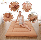 Japanese Floor Mattress, Futon Mattress with Portable Storage Bag and Washable Cover, Roll Up Thick Tatami Mat Suitable for Camping, Guest Room, Light Coffee, Twin
