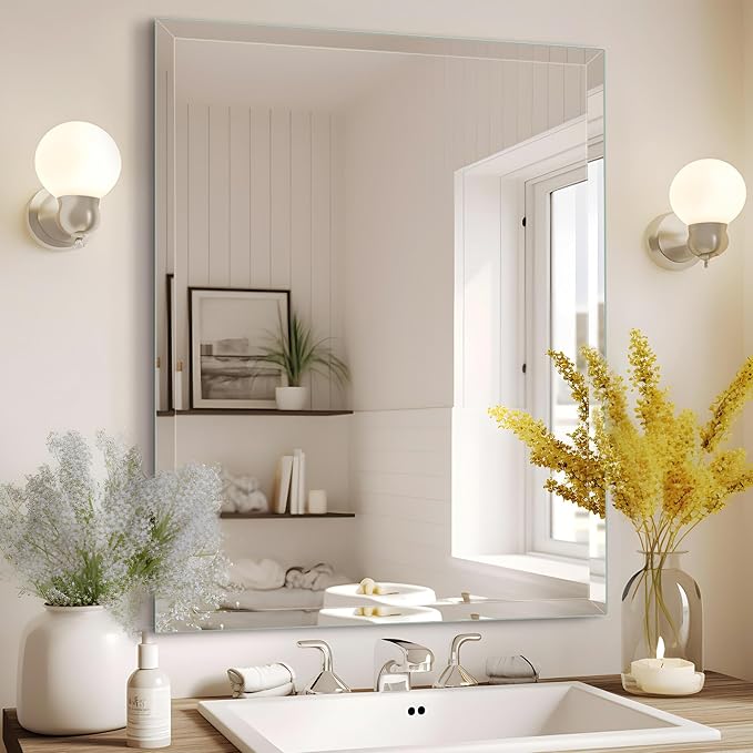 30"x36" Frameless Rectangle Wall Mirror with 1 inch Beveled Edge for Bathroom Vanity