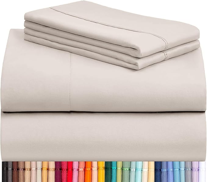 LuxClub 4 PC Sheet Set Bed Sheets Deep Pockets 16" Eco Friendly Wrinkle Free Cooling Machine Washable Hotel Bedding Silky Soft - Linen California King