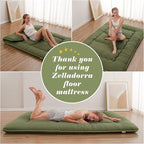 Japanese Floor Mattress, Futon Mattress with Portable Storage Bag and Washable Cover, Roll Up Thick Tatami Mat Suitable for Camping, Guest Room, Green, Full