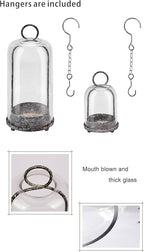 5" & 4" Wide Versatile Metal Candle Holder in Shabby Black with Handmade Thick & Sturdy Glass Dome Cover for Pillar Candle & Plants, Industrial, Farmhouse (2, Black Shabby, Large & Small)