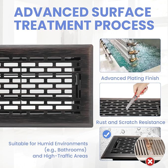 4x8 Inches Heavy Duty Walkable Floor Register - Easy Adjust Air Supply Lever Decorative Floor Vent Covers, Boston Design Vent Covers for Home - Oil Rubbed Bronze