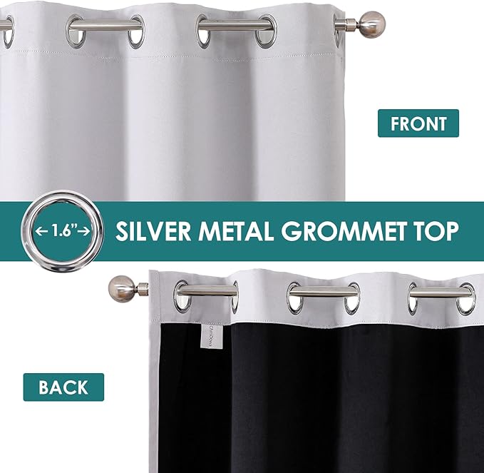 ChrisDowa 100% Blackout Curtains 120 inch Long for Bedroom with Black Liner, 2 Thick Layers Total Blackout Thermal Insulated Grommet Long Window Curtains 2 Panels Set (Greyish White, 52 x 120 Inch)