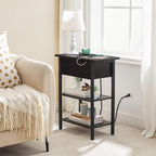 HOOBRO Side Table, Flip End Table with Charging Station and Shelves, USB Ports & Power Outlets, Narrow Nightstand for Small Spaces, Stable and Sturdy, for Living Room, Black BK341BZ01