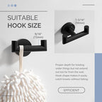 Angle Simple Double Towel Hook, Stainless Steel Bathroom Hand Towel Holder, Coat Hook for Wall, Matte Black