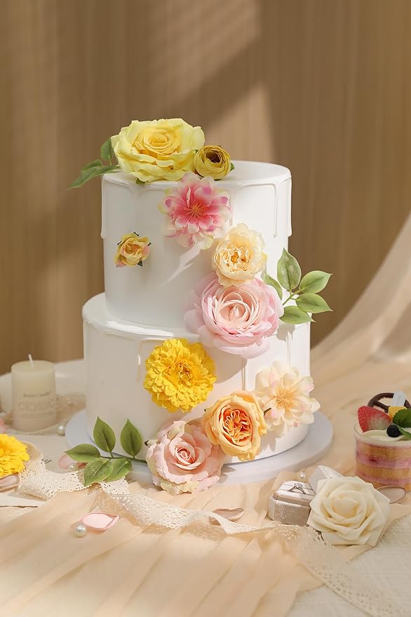 Artificial Flower Assortment for DIY Centerpiece Arrangement Wedding Hand Bouquet Flower Bouquet Centerpiece Arrangement Party Baby Shower Home Decoration (Pink Yellow)