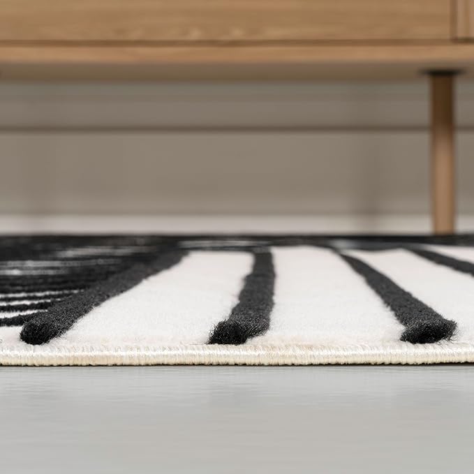 Eyely NCS101G-28 Odense High-Low Minimalist Angle Geometric Black/White 2 ft. x 8 ft. Runner Rug, Black/White, 2 ft. x 8 ft., Indoor, Runner Rug