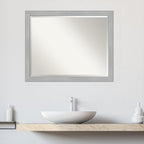 Amanti Art Silver Bathroom Mirror for Over Sink, 25x31 Vista Brushed Nickel Narrow Rectangle Vanity Mirror, Large Casual Frame, Hangs Horizonally and Vertically, Bathroom Wall Decor, Beveled Edge