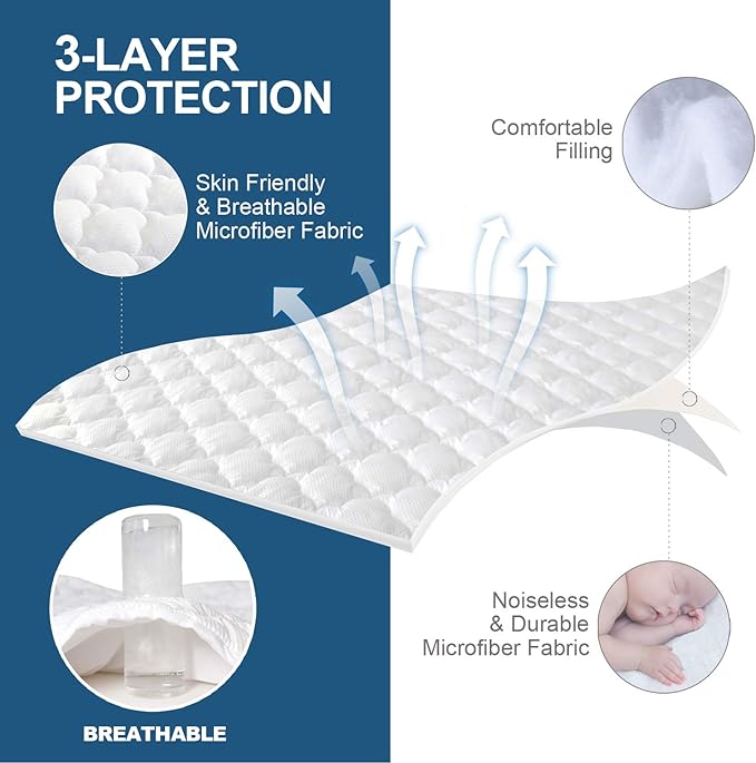 Air Mattress Pad Cover King, Thick Quilted Mattress Topper Cover, Super Soft Breathable and Noiseless Down Alternative Fiber Mattress Pad with Deep Pocket
