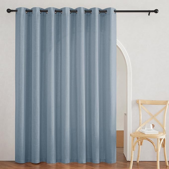 RYB HOME Semi Sheer Linen Curtains 108 inches Long, Light Filtering Airy Machine Washable Durable Vintage Window Decor for Living Room Bedroom Nursery, Dusty Blue, W 60 x L 108, 1 Pc