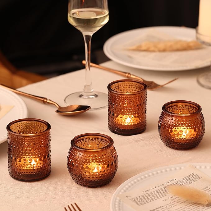 40 Pcs Assorted Amber Candle Holders Bulk- Amber Tealight Candle Holder for Fall Wedding Decor, Votive Candle Holders for Fall Home Decorations, Vintage Table Decor