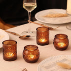 40 Pcs Assorted Amber Candle Holders Bulk- Amber Tealight Candle Holder for Fall Wedding Decor, Votive Candle Holders for Fall Home Decorations, Vintage Table Decor