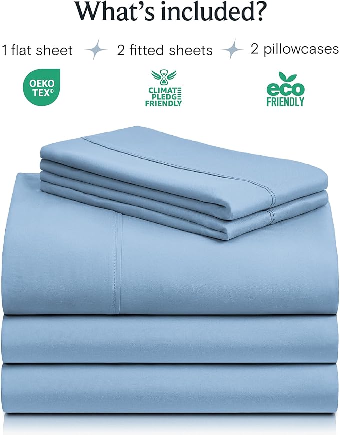 LuxClub 5 PC Split King Sheet Set, Breathable Luxury Bed Sheets, Deep Pockets Wrinkle Free Cooling Sheets Machine Washable Hotel Bedding Silky Soft - Sky Split King