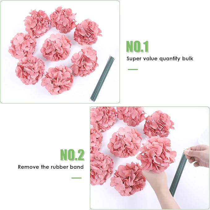AVIVIHO 65pcs Dusty Rose Fake Flowers Hydrangea Artificial Flowers Bulk Realistic Hydrangeas Silk Flowers with Stems for Arrangement Home Weddings,Centerpieces,Party Arch Backdrop Decorations