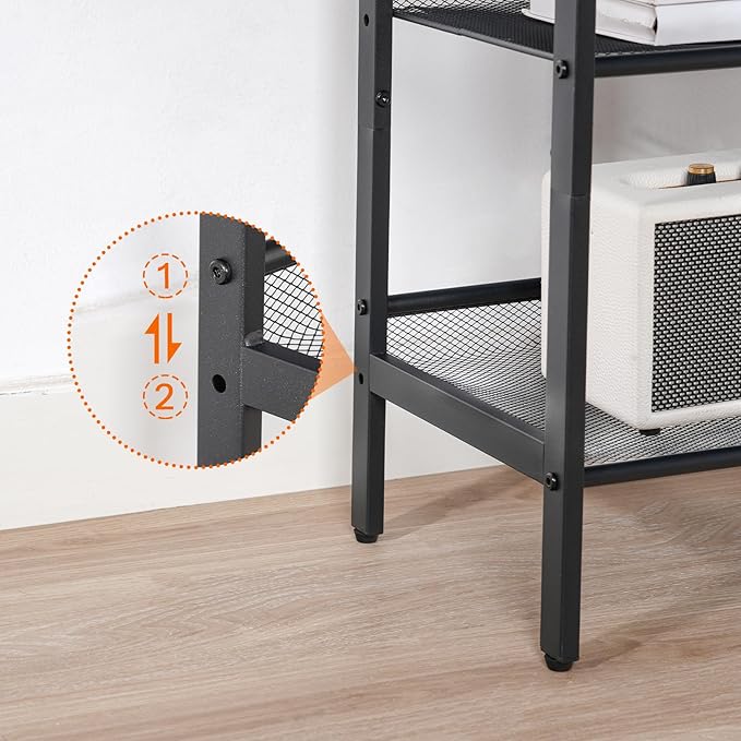 HOOBRO Black Side Table, 3-Tier Metal Side Table, Small Black Table with 2 Flat or Slant Adjustable Shelves for Small Spaces, Hallway, Living Room, Bedroom, Sturdy, Easy Assembly, Black BB23BZ01G1