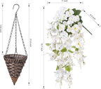 Artificial Fake Hanging Hibiscus Flowers Plants Baskets for Outdoor Decoration, Faux Silk Hibiscus Long Vines in Planter UV Resistant Realistic Flowers for Outside Porch Patio Home Decor, White
