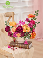 Alecono Artificial Flowers, Hot Pink and Orange Silk Fake Flowers for DIY Wedding Bridal Bouquets, Wedding Cake Flowers for Table Centerpieces Party Home Decorations