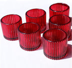VOHO Red Votive Candle Holders for Christmas Valentines Day Decoration, Vintage Ribbed Tea Lights Candle Holder for Wedding, 6pcs Large Tealight Candle Holder for Votives Tea Lights(2.75'' x 2.56'')