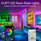 32.8FT Neon Rope Lights,Flexible Led Rope Light Control with App/Remote,Multiple Modes,Music Sync,IP65 Outdoor RGB Led Strip Lights Waterproof