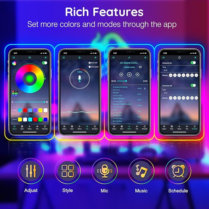32.8Ft Led Rope Lights, Flexible Neon Lights Control with App/Remote, Multiple Modes, IP65 Outdoor RGB Waterproof, Music Sync Gaming Light Strip for Bedroom Decor