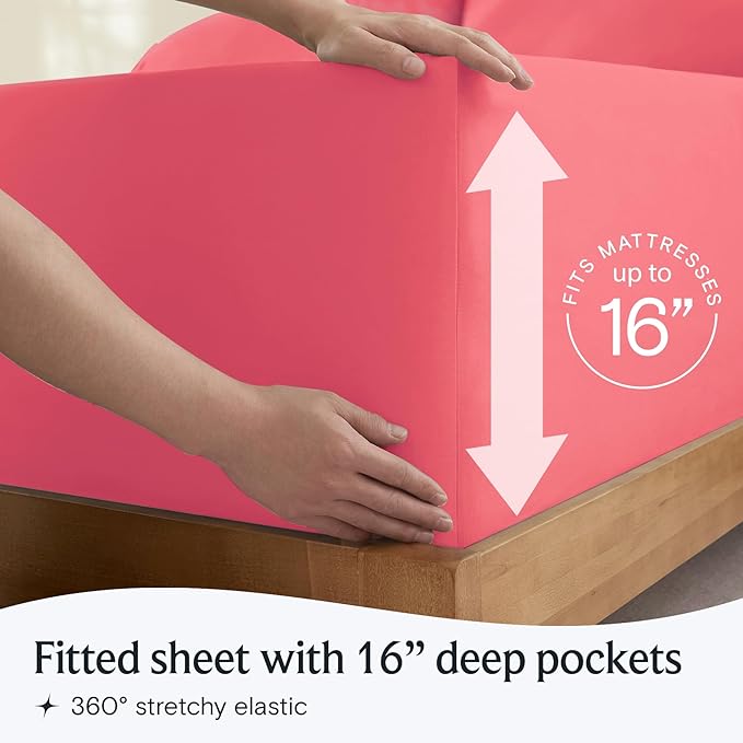 LuxClub 4 PC Sheet Set Bed Sheets Deep Pockets 16" Eco Friendly Wrinkle Free Cooling Machine Washable Hotel Bedding Silky Soft - Vermilion Queen