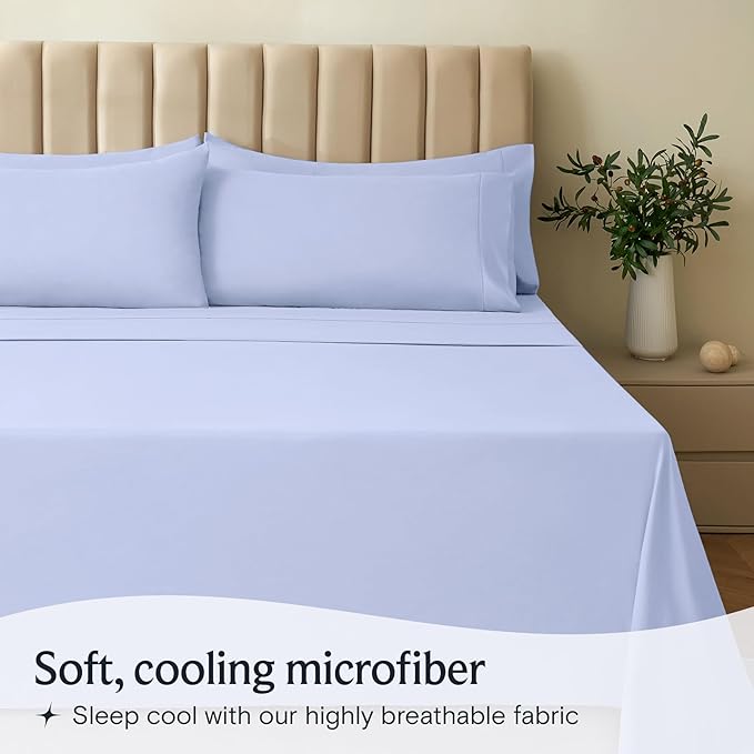 LuxClub 3 PC Sheet Set Bed Sheets Deep Pockets 16" Eco Friendly Wrinkle Free Cooling Machine Washable Hotel Bedding Silky Soft - Sky Blue Twin XL