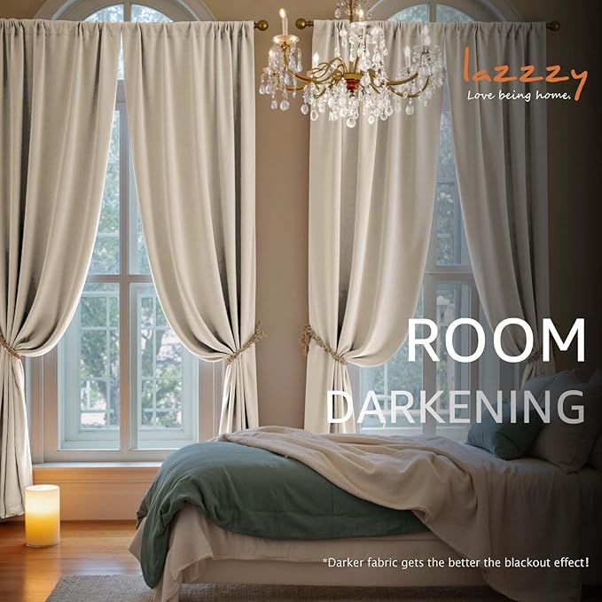 Lazzzy Velvet Blackout Curtains Thermal Insulated Room Window Drapes Super Soft Luxury Curtains for Living Room Bedroom Rod Pocket 2 Panels, Beige, 52" W x 108" L