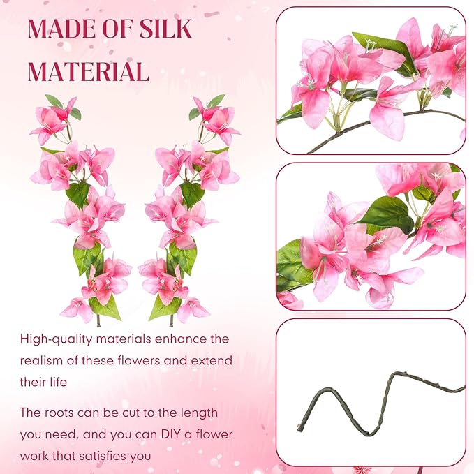 30 Pcs Artificial Faux Bougainvillea Fake Flower Silk Bougainvillea Branches UV Resistant Outdoor Indoor Decoration for Wedding Home Centerpieces Outside Decor (Pink)