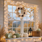 5 Pack Thanksgiving Garland with Lights Maple Leaf String Lights - Total 32.5 Ft Fall Leaf Garland String Lights with 100LED Battery Operated Decor for Fireplace Thanksgiving Table Decorations Indoor