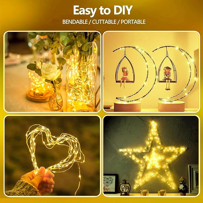 4-Pack Fairy Lights Battery Operated with Remote & Timer & 8 Modes, Waterproof 16 FT 50 LED String Lights Outdoor Indoor, Battery Twinkle Lights for Christmas Bedroom Centerpiece Décor (Warm White)