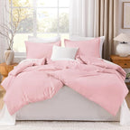 Litanika Comforters Pink Super King Plus Size, 3 Pieces Lightweight Solid Bedding Set & Collections, All Season Fluffy Bed Set (128x120In Comforter & 2 Pillowcases)