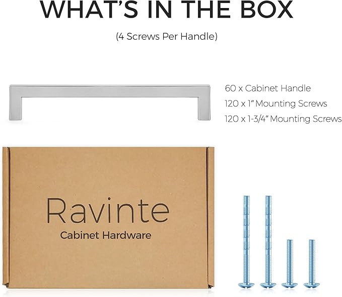 Ravinte 60 Pack 7-1/2 Inch Kitchen Square Cabinet Handles Satin Nickel Pulls Brushed Nickel Kitchen Cabinet Hardware Handles for Cupboard Drawer Pulls