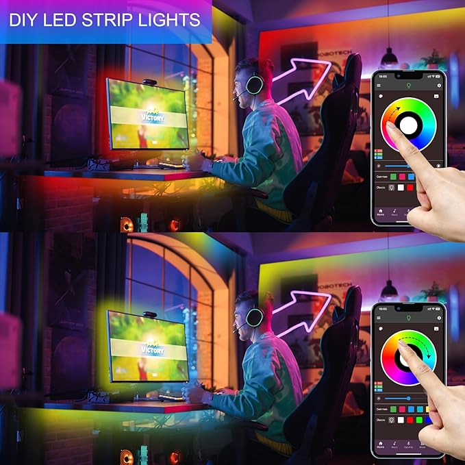 50ft Led Lights for Bedroom, Led Strip Lights Music Sync Corlor Changing, Led Light Strip with Remote & App Control RGB Strip, Led Lights for Room Dorm Home Classroom Ceiling Decor